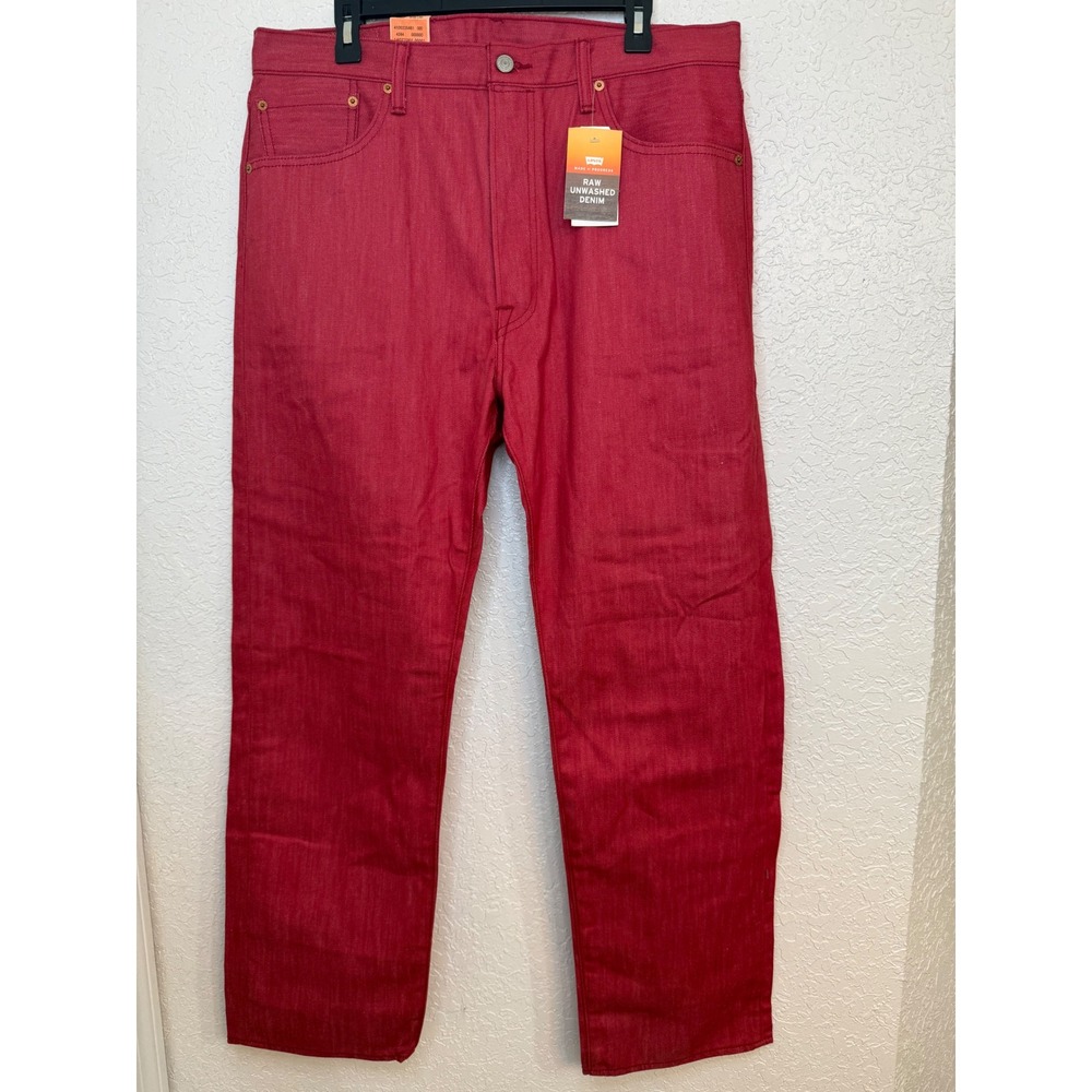 Levis 501 Original Fit Jeans Mens 36x30 Red Raw Unwashed Denim Shrink To Fit NWT